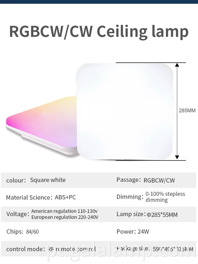 Smart RGBW Luz de teto diminuído com recursos de controle remoto